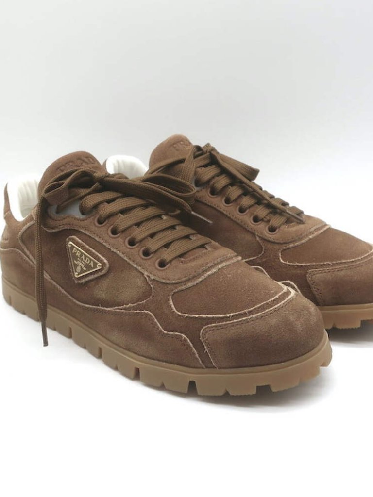 Prada Trail Low Top Sneakers Brown Faded Suede Size 39